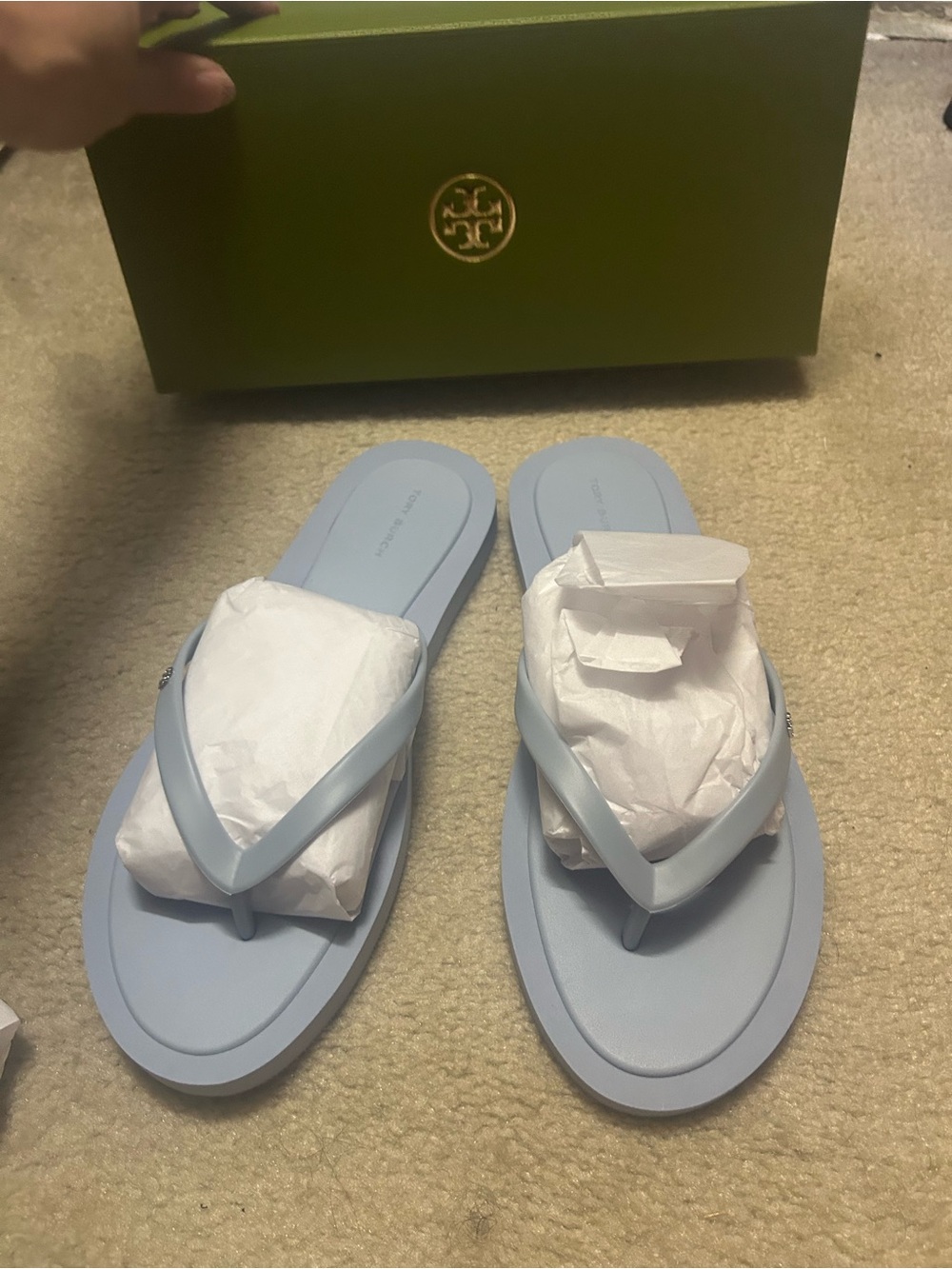 NWT TORY BURCH KIRA padded flip flops in light blue!